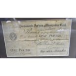 A Victorian One Pound Note Inscribed Number L2752 Portsmouth, Portsea & Hampshire Bank