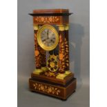 A 19th Century French Rosewood And Marquetry Inlaid and Gilt Metal Mounted Portico Clock, the