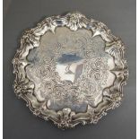 A William IV Silver Salver Of Shaped Outline With Engraved Decoration upon three pierced paw feet,