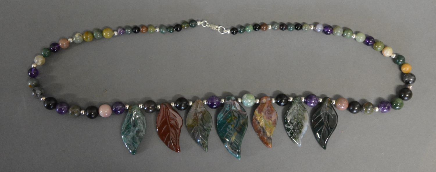A Sterling Silver Multi-Coloured Stone Set Bead Necklace