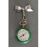 A Chester Silver And Green Enamel Fob Watch