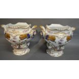 A Pair of French Porcelain Hand Painted and Gilded Vases, 16 cms tall
