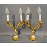 A Pair of French Ormolu Two Branch Candelabrum with Figural Columns, 27 cms tall