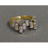 A Yellow Metal Diamond Band Ring Set Nine Baguette Cut Diamonds Claw Set