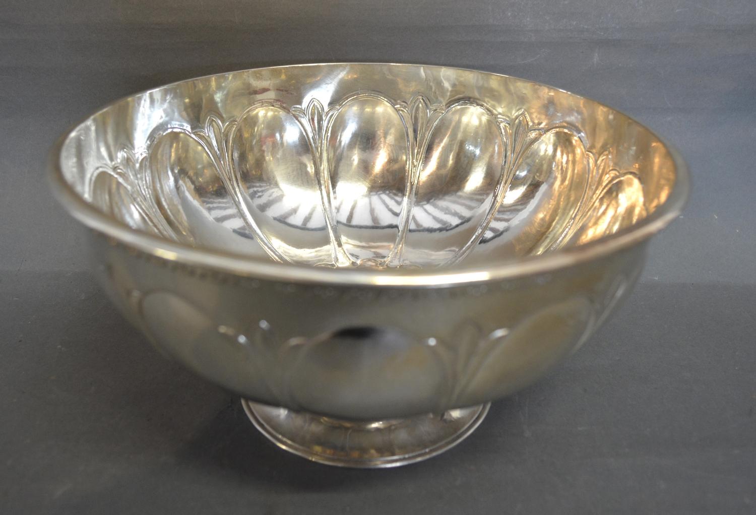 Guild of Handicraft A Large Silver Pedestal Bowl with stylised decoration, London 1930, retailed