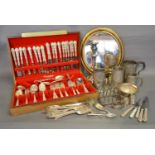 A Silver Plated Canteen of Cutlery within Fitted Box together with a collection of other plated flat
