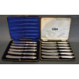A Set of Six Sheffield Silver Handled Tea Knives within fitted case, together with a similar set