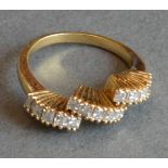 An 18ct. Yellow Gold, Three Band Diamond Ring of Fan Form