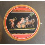 A Small Circular Water Colour Classical Figures Upon A Chariot Signed, 14 cms diameter