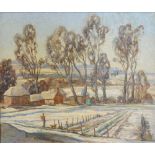 John Charles Moody 1884 - 1962, Winter Landscape With Figure On A Track, oil on canvas signed and