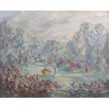 Eve Kirk 1900 - 1969 England, Fete Champetre, oil on canvas signed, 34 by 41cm