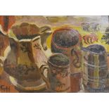 George W. Hooper 1910 - 1994 England, Still Life Jugs Upon A Table, signed with initials oil on