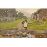 A Late 19th To Early 20th Century English School, Study Of A Girl At A Stream, oil on board, 22 by