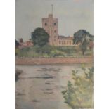 Clifford Eric Martin Hall 1904 - 1973 England, Putney Church By The Thames, oil on board signed,