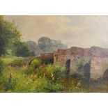 Ernest Walbourn 1872 - 1927 England, The Bridge, oil on board signed with initials, 28 by 38cm