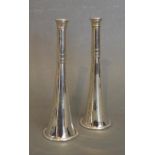 A Pair Of Victorian Silver Peppers In The Form Of Hunting Horns, London 1895, 12 cm tall