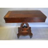 A 19th Century Mahogany Rectangular Tea Table, the hinged top above a plain frieze raised upon a