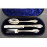 A Victorian Silver Three Piece Christening Set within fitted lined case, London 1887