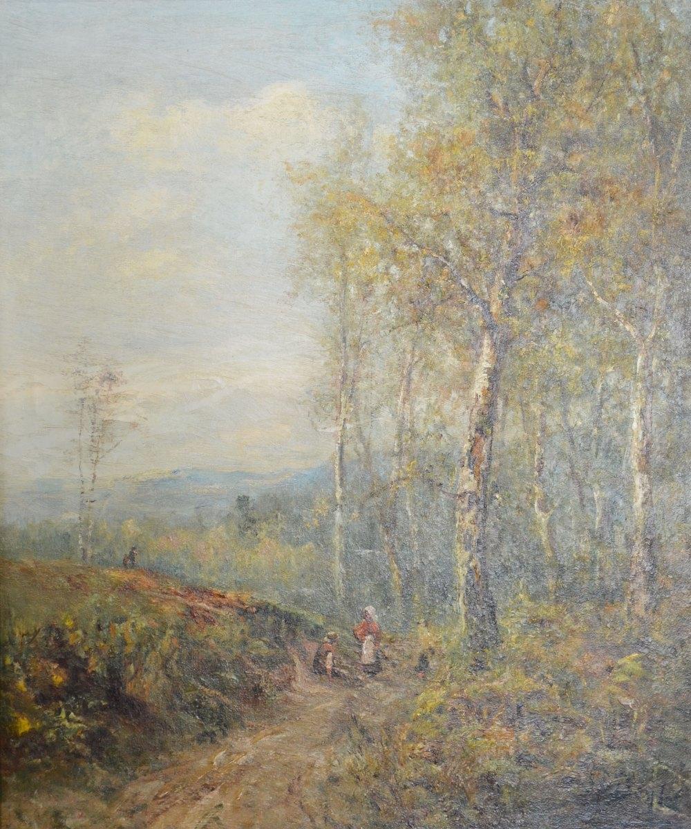 George Boyle,Knole Park, Figures On A Track Within A Rural Setting, oil on canvas signed, 60 by 50cm