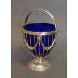 A Chester Silver Basket With Blue Glass Liner (Marks Rubbed), 13 cm tall