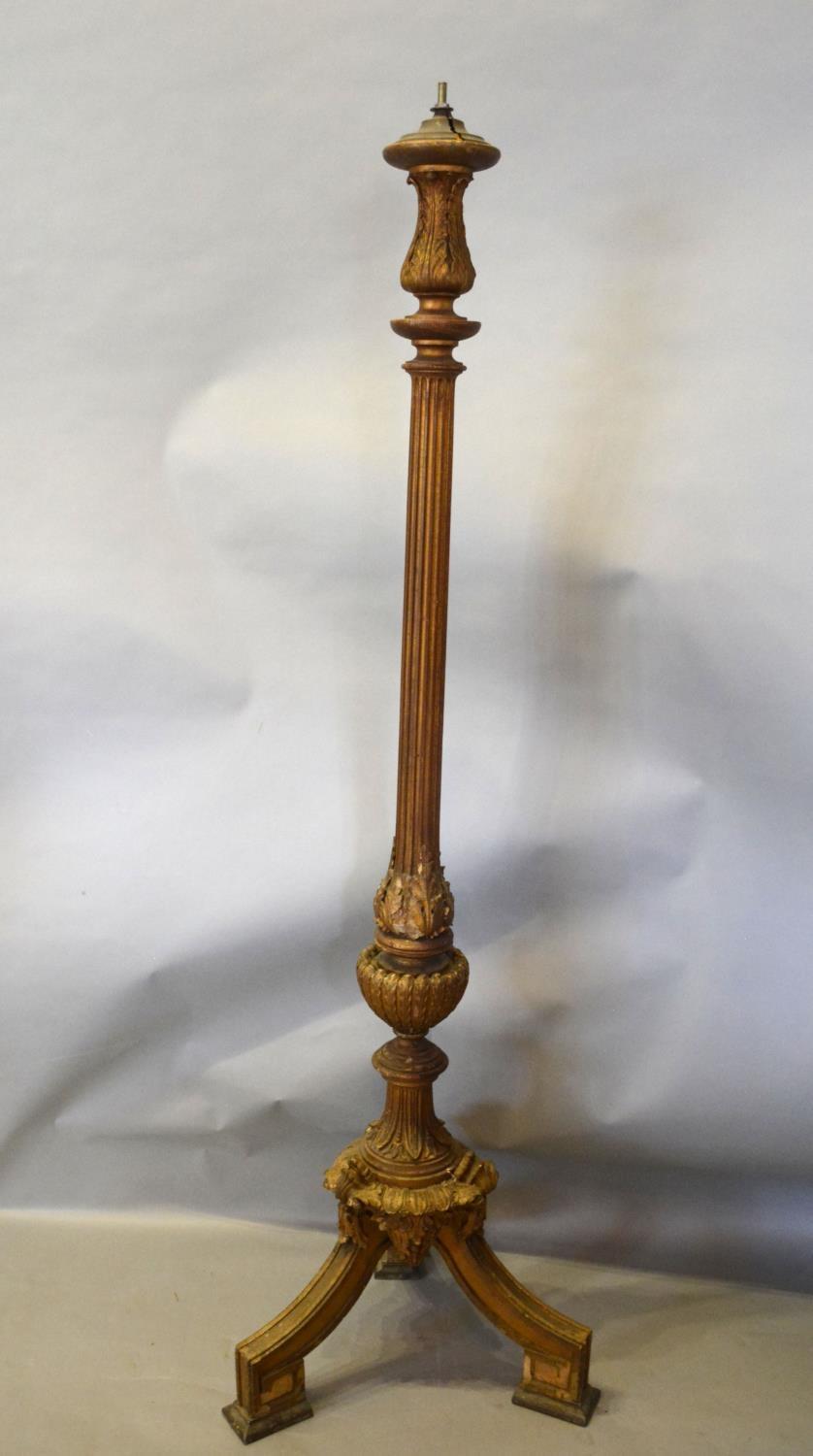 A Late 19th Early 20th Century Gilded Lamp Standard in the 18th Century Style with a reeded