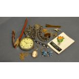 A Silver Albert Watch Chain Together With A Silver Plated Pocket Watch and a small collection of