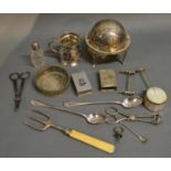 A Small Collection Of Silver Plate To Include A Roll Over Muffin Dish, two Vesta cases, a pair of