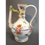 A 19th Century Meissen Porcelain Jug Handpainted With Summer Flowers and highlighted with gilt, blue