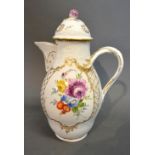 A 19th Century Meissen Porcelain Covered Chocolate Pot, a cover with foliate sprig the whole painted