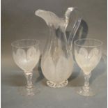 A Richardson Glass Ewer Together With A Pair Of Matching Goblets