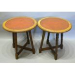 A Pair Of Late 19th Early 20th Century Occasional Tables, each with a leather inset top above