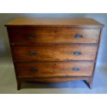 A 19th Century Straight Front Chest Of Three Long Drawers with oval brass handles, raised upon out