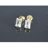 A Pair Of Yellow Gold Aquamarine Set Ear Studs Of Rectangular Form