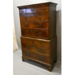 A Burr Walnut Chest On Chest The Moulded Cornice above three short and three long drawers, the lower