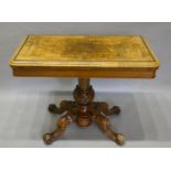 A Victorian Burr Walnut Card Table The Hinged Top enclosing a baize lined interior above a plain
