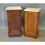 A Victorian Mahogany Bedside Cabinet With A Variegated Marble Top above an arch moulded door