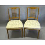 A Pair Of Edwardian Satinwood Sheraton Revival Marquetry Inlaid Side Chairs each with a pierced back