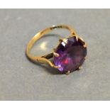 A 9ct. Gold Dress Ring Set Large Amethyst Claw Set