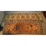 A North West Persian Style Runner With An All Over Design upon a red, blue and cream ground within