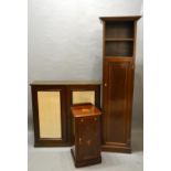 A Victorian Mahogany Inlaid Bedside Cabinet, together with a mahogany chiffonier pleated doors and a