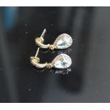 A Pair Of Yellow Gold Aquamarine And Diamond Drop Ear Studs of teardrop form