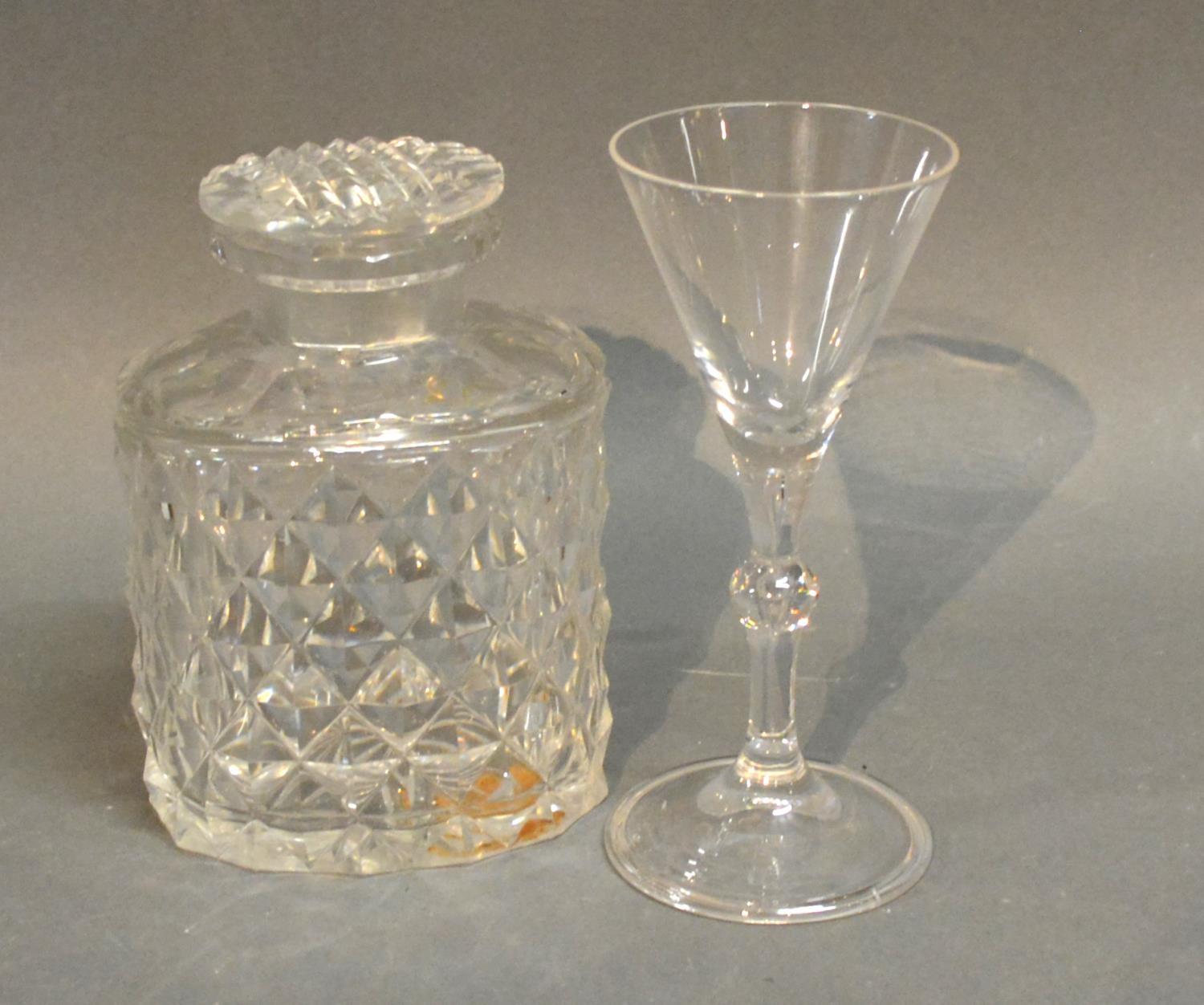 A Late Georgian Glass Tea Caddy Together With A Cordial Glass