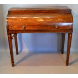 A 19th Century Converted Roll Top Desk The Hinged Inlaid Top with brass handles, raised upon