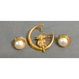 A 9ct. Gold Brooch, Man On The Moon, Together With A Pair Of Ear Studs