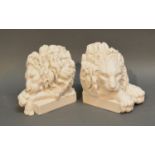 A Pair Of Model Marble Bookends In The Form Of Lions