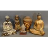 An Oriental Patinated Model In The Form Of Buddha, together with four other similar models