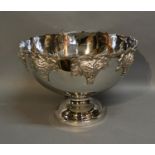 A Large Silver Plated Punch Bowl With Grapevine Decoration, 38cm diameter