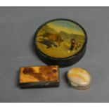 A 19th Century Circular Snuff Box With Hand Painted Cover, together with a 19th Century