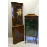 An Early 20th Century Mahogany Display Cabinet, with a shaped back above a fret work frieze and an
