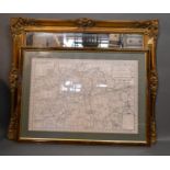 A Rectangular Gilt Framed Wall Mirror Together With A Reproduction Map of Surrey, Sussex and Kent